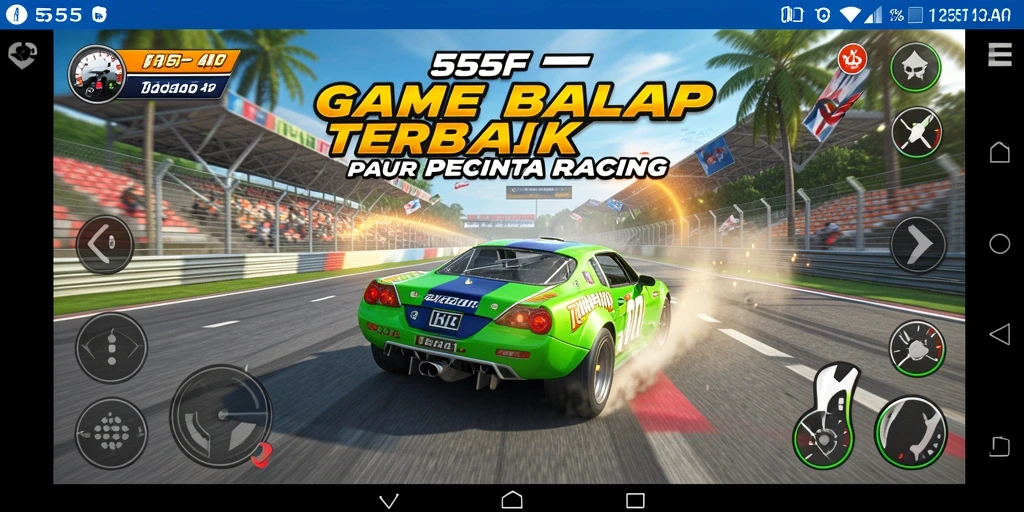 Tampilan gameplay seru dalam 555F dengan mobil balap yang realistis.