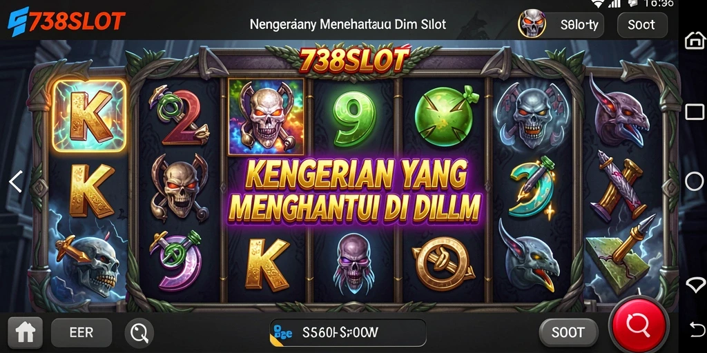 Screenshot gameplay 738SLOT dengan suasana horor yang mencekam.