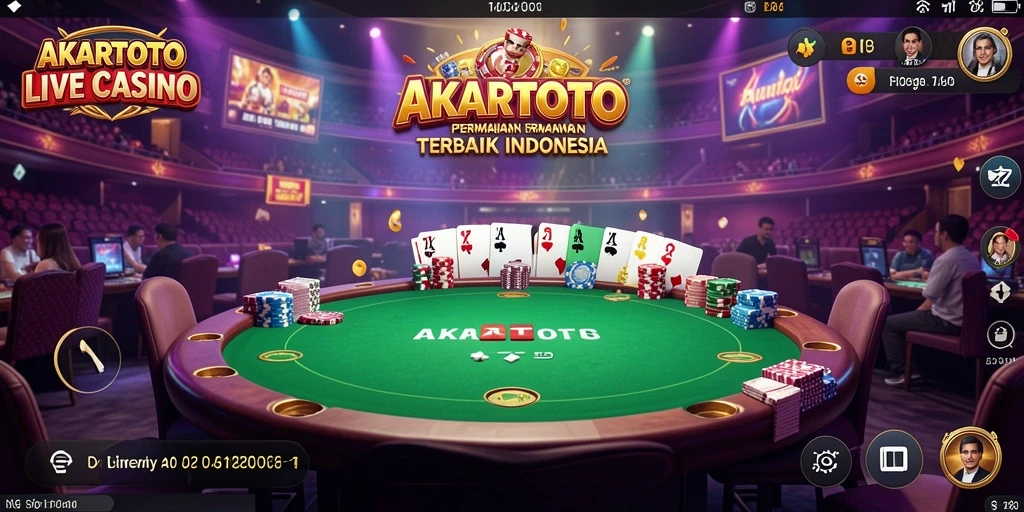 Screenshot gameplay AKARTOTO menampilkan dealer profesional dan suasana kasino langsung.