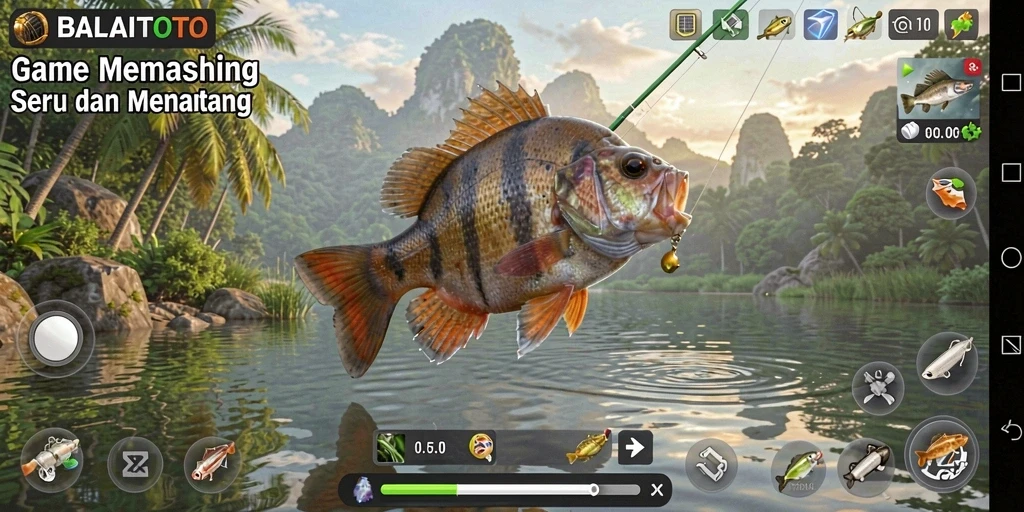 Screenshot gameplay BALAITOTO yang menampilkan aksi memancing seru.