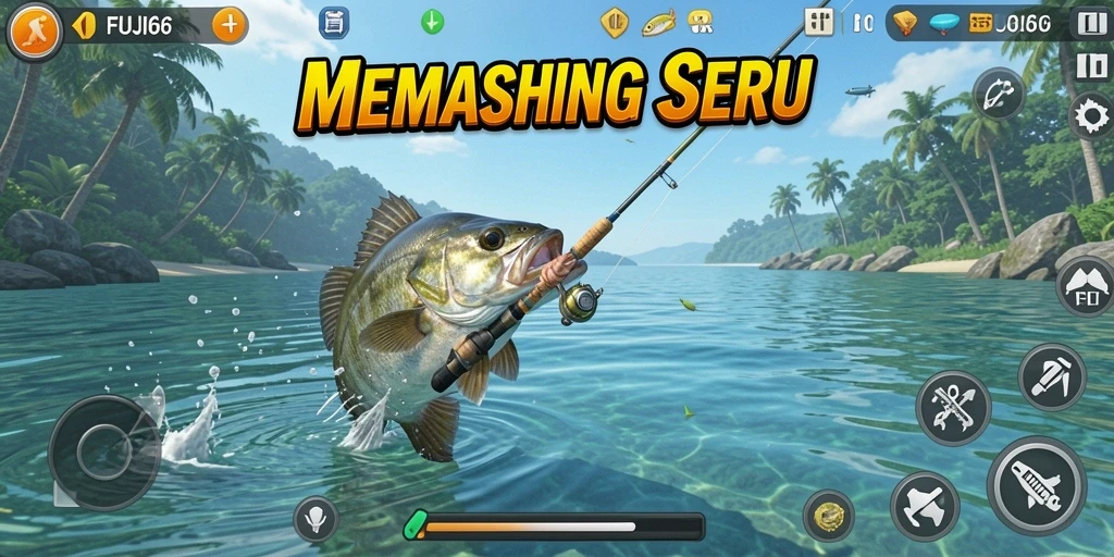 Tampilan gameplay memancing yang mengasyikkan di FUJI66.