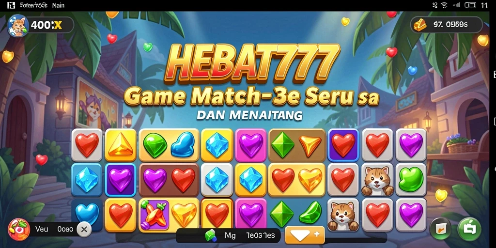 Screenshot gameplay HEBAT777 menampilkan aksi mencocokkan permata yang seru.