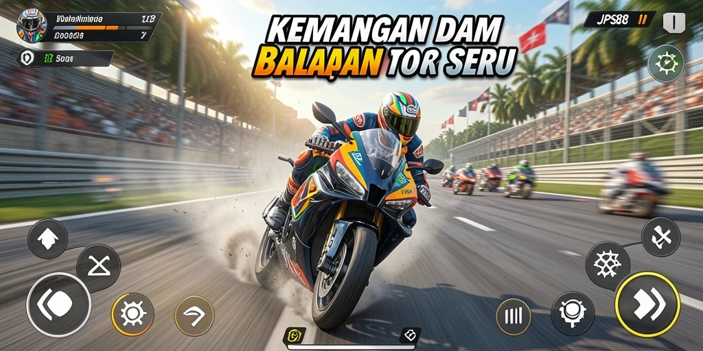 Gameplay seru dalam balapan motor yang menantang.