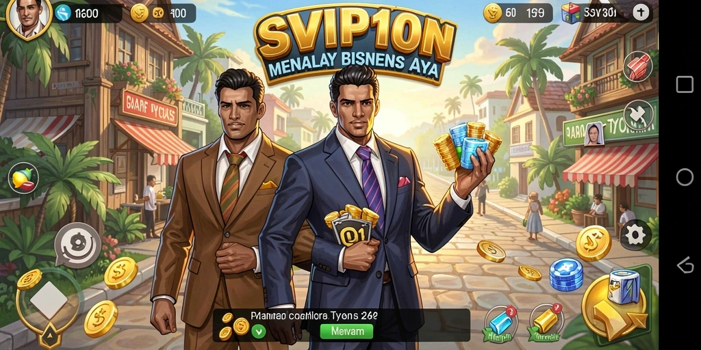 Tampilan gameplay SVIP10 yang menunjukkan pengelolaan bisnis yang seru.